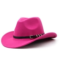Rose red wool felt western cowboy hat with wide brim and black leather belt buckle - M (56-58cm) Adjustable / Rose Red
