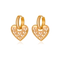 Gold plated heart hoop earrings featuring micro-set cubic zirconia and beaded detailing - Micro-pave Interlocking Heart Gold Hoop Earrings (爱心耳扣耳环KC金4597)