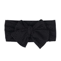 Classic black baby headband featuring a large bow and delicate eyelet embroidery detail - Black
