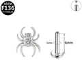 Clou d'oreille araignée en titane ASTM F136 avec zircons et dos plat argenté - Style Araignée Argenté (Strass Blanc, 6mm)