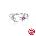 S925 sterling silver open ring featuring a crystal moon and pink star zircon stone - Style 6-Pink Diamond Star Moon