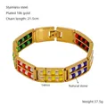 Double-layered 18K gold plated stainless steel bracelet with multicolor natural stone beads - Gold-Multicolor Mixed Beads