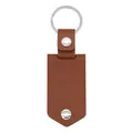 Brown lychee grain leather keychain with silver metal ring and minimalist stitching - Blank Style / Brown
