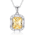 Elegant silver necklace featuring a rectangular yellow gemstone with diamond halo - 925 Silver / Goose Yellow