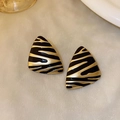 Vintage black and gold zebra pattern triangle stud earrings with silver needles - Black Gold Zebra Pattern Triangle Earrings