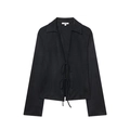 Women's black long sleeve shirt with tie-front closure and a silky sueded finish texture - XS / Black