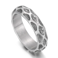 Mens irregular wave titanium steel ring featuring silver geometric grid texture - US 8 / Steel (KR100732-KFC)