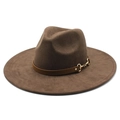 Cappello fedora in feltro marrone scuro a tesa larga con cinturino in pelle e fibbia - M (56-59cm) / Marrone