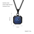 Achteckige Herren-Halskette aus Edelstahl mit schwarzem Rahmen und blauem Stein - Schwarzfarben Dunkelblau Türkis