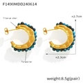 Elegant C-shaped titanium steel earrings featuring natural turquoise stone in golden finish - Blue Turquoise Style (F1490)