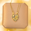 Magnetic copper heart necklaces in gold finish with blue stones and sea-inspired embossing - Gold-Blue Dolphin Spliced Heart
