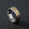 Polished stainless steel men's ring with gold dragon pattern inlay at 45-degree angle - US 9 / Steel Gold Glitter