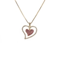 Detail of gold box chain and double heart pendant with pink and white crystals - Double Layer Pink Stone Heart