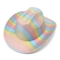 Detailed close-up of rainbow gradient western cowboy hat with metallic glitter finish - Style 1