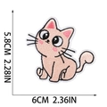 Detailed close-up of a pink cartoon cat embroidery patch with precise size dimensions - No.14 (Pink Beige Cat)(W17XM-082-14)