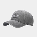 Detail of Milan embroidery on charcoal washed cotton baseball cap with vintage finish - Adjustable / Gray