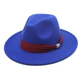 Classic royal blue wool fedora hat with a deep red satin band and silver rhinestone buckle - Sapphire Blue