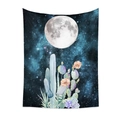 Detalle de ilustración de acuarela con estrellas, luna y cactus en el tapiz - 73X95CM Tela Cepillada / Cactus Luna QY045-8