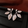 Silver leaf-shaped drop earrings with a metallic finish on a black leather display - Silver Smooth Leaf Style (17# Silver Pin-Silver-Smooth Leaf)