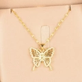 18k gold plated stainless steel butterfly necklace with shimmering zircon stones - Gold Butterfly