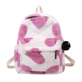Pink and white cow print plush backpack with cute fuzzy keychain for casual daily use - Soot Sprite Charm Style / Pink