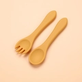 Set cucchiaio e forchetta per neonati in silicone giallo zenzero per l'alimentazione - Forchetta e Cucchiaio Lunghi / Giallo Zenzero