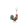 Detail of printed acrylic rooster keychain with floral patterns and sturdy metal ring - Floral Pattern Rooster