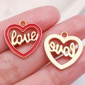 Red enamel and gold textured heart charm with Love engraving for DIY jewelry - Red LOVE Hollow Heart (21196)