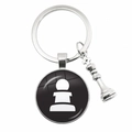 Chess pawn keychain with black and white glass pendant and metal chess piece charm - No.6-Pawn Icon