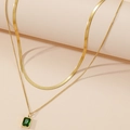 Collana a doppio strato in acciaio titanio dorato con pendente verde rettangolare - Oro