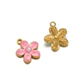 Pink enamel flower pendant with pearl accent and gold-plated finish for DIY jewelry - Gold Single Hole Flower Pendant / 5 Pieces / Pink