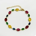 Colorful oval crystal zircon bracelet with gold chain and adjustable lobster clasp - Gold