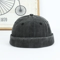 Gorro docker gris carbón lavado vintage para hombre y mujer con estilo retro de calle - Ajustable / Negro