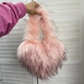 Kids heart-shaped crossbody bag made of pink gradient faux fur with a soft plush texture - Small / Nude Pink