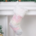 Christmas stocking with gradient pink scales and soft white plush cuff for holiday decor - Gradient Pink Blue