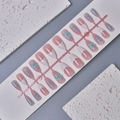 French gradient press-on nails with 3D blue flowers and metal beads on pink base - Blue Relief Floral French Style (WY-070) / Multi-piece Box Set