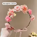 Pink floral wreath headband for girls with soft ribbon bow and 18.5cm diameter - Pink Flower Garland