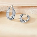 Minimalist 316L silver geometric layered knot earrings for women in stylish metallic finish - 25mm / Silver