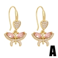 Boucles d'oreilles pendantes cœur papillon rose doré avec strass brillants élégants - Style Papillon (A) / Or