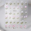 5D embossed nail art sticker featuring white and pink tulip designs, model MO-05 - Embossed Sticker MO-05 (White & Pink Tulips)