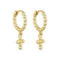 Beaded gold cross hoop earrings in S925 sterling silver for women in minimalist style - Beaded/Gold