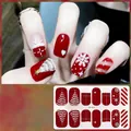 Detailed view of red Christmas gel nail stickers with gold glitter and snowflake patterns - CS419