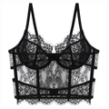 Sexy schwarzes Spitzen-Bustier-Top mit Bügelkörbchen und zartem Wimpernspitzenrand - S / Schwarz
