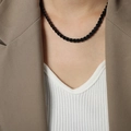 Minimalist black oval link chain necklace with polished beads worn on a model - Wide 6.3mm Necklace (P1634) / Black
