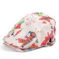 Fashionable off-white newsboy cap with colorful hand-drawn graffiti and metal side buckle - Colorful Graffiti