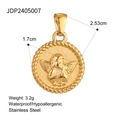 Gouden reliëf engel hanger van roestvrij staal met diameter en afmetingen - Vintage Engel Ronde Schijf Stijl(JDP2405007)