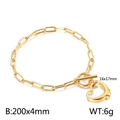 Pulsera dorada de acero inoxidable con colgante de corazón y cierre de palanca - Pulsera Estilo A (KB139661-Z) / Dorado