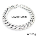 Silver stainless steel 12mm Cuban link bracelet for men with lobster clasp and 225mm length - 12mm / Steel