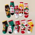 Five pairs of kids' Christmas crew socks in red green and brown with festive patterns - 3-5 Years (Feet length 13-15cm) / 5 Pairs / Christmas Series New Group B Mixed