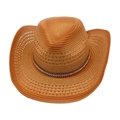 Cappello da cowboy bohémien marrone in paglia con fascia decorativa e maglia traspirante - Cachi 1 (Strass Centrale)